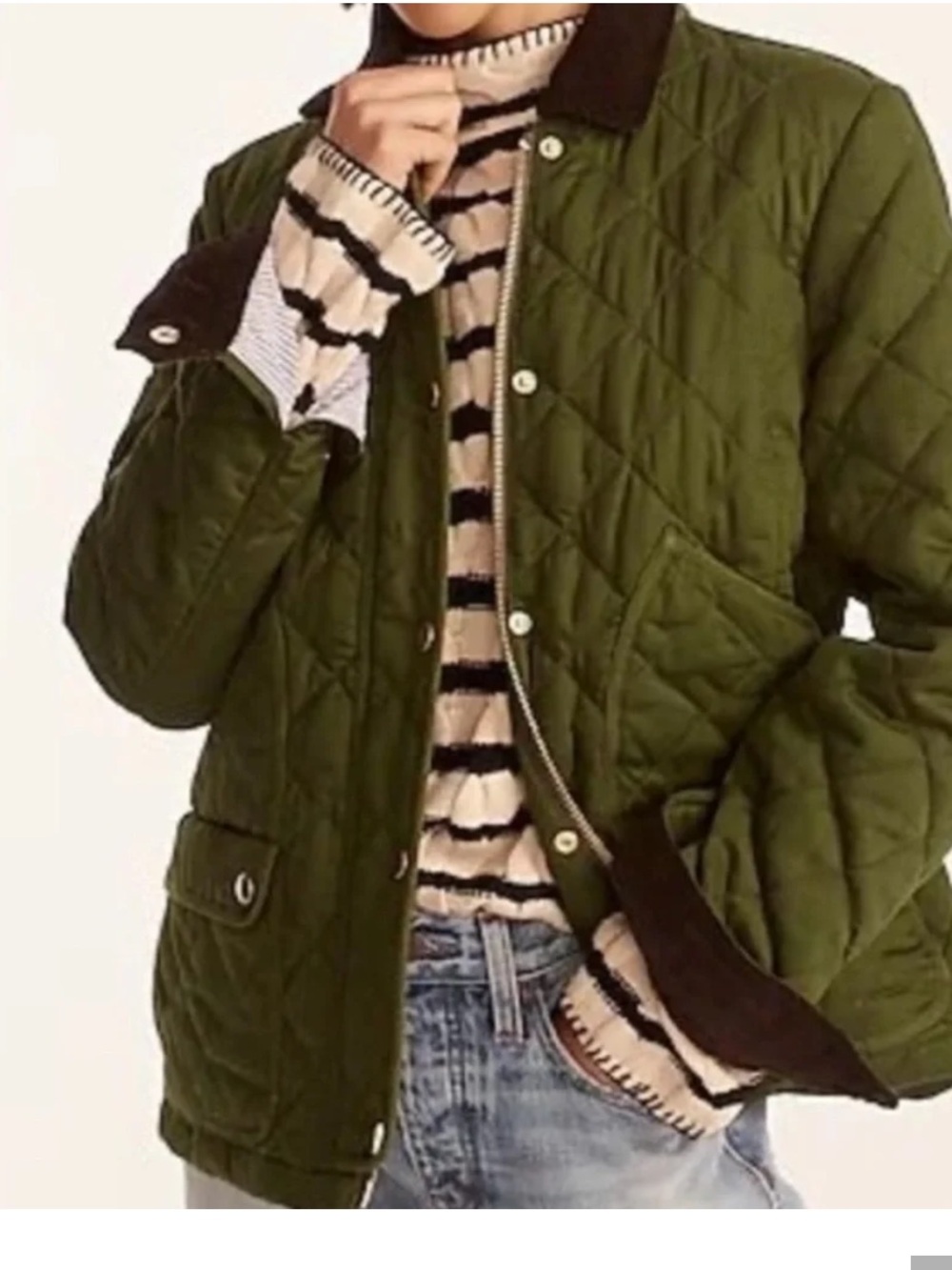J CREW Green Quilted Chore Coat MediumP Field Barn Country Equestrian Old Money